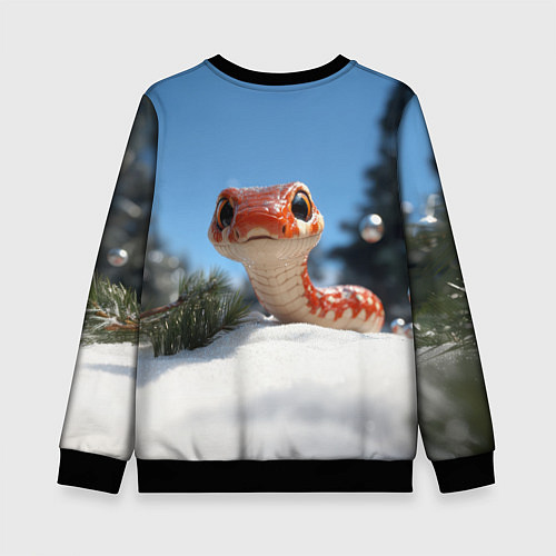 Детский свитшот Удивленная новогодняя змейка / 3D-Черный – фото 2