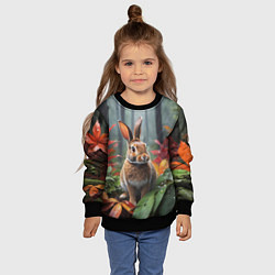 Свитшот детский Кролик в дождливом лесу, цвет: 3D-черный — фото 2