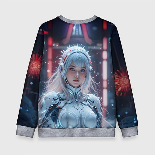 Детский свитшот Зимняя девушка в кибер костюме / 3D-Меланж – фото 2