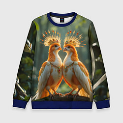 Свитшот детский Влюбленные птички с коронами, цвет: 3D-синий