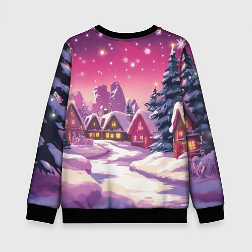 Детский свитшот Новогодние домики и фиолетовый закат / 3D-Черный – фото 2