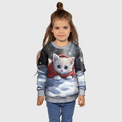 Свитшот детский Новогодняя кошечка на снегу, цвет: 3D-меланж — фото 2