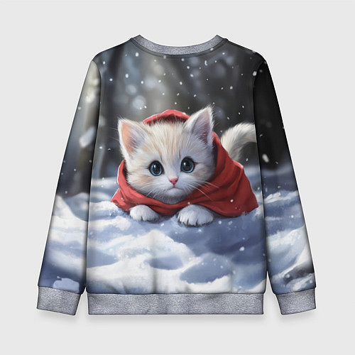 Детский свитшот Новогодняя кошечка на снегу / 3D-Меланж – фото 2