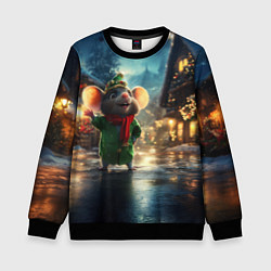 Свитшот детский Мышка встречает новый год, цвет: 3D-черный