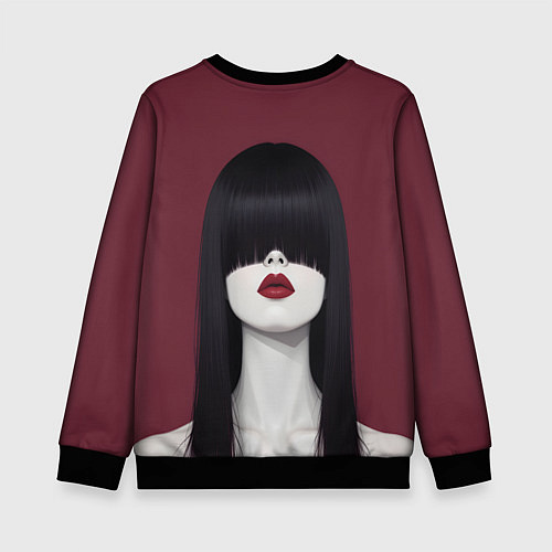 Детский свитшот Поп арт девушка на бордовом / 3D-Черный – фото 2