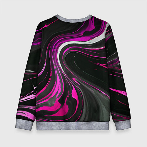 Детский свитшот Волнистые бело-розовые линии на чёрном фоне / 3D-Меланж – фото 2