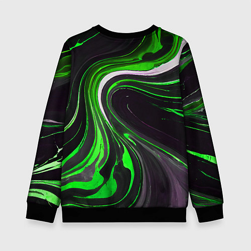 Детский свитшот Волнистые бело-зелёные линии на чёрном фоне / 3D-Черный – фото 2