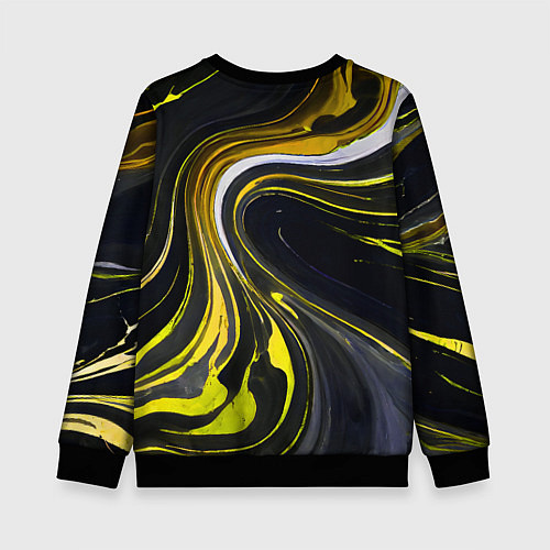 Детский свитшот Волнистые бело-жёлтые линии на чёрном фоне / 3D-Черный – фото 2