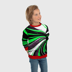 Свитшот детский Волнистые чёрно-зелёные линии на белом фоне, цвет: 3D-красный — фото 2