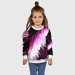 Свитшот детский Бело-розовые острые полосы на чёрном фоне, цвет: 3D-белый — фото 2