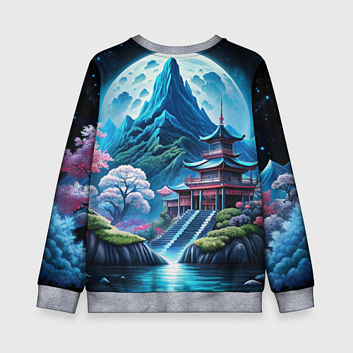 Детский свитшот Пейзаж Японии и горы / 3D-Меланж – фото 2