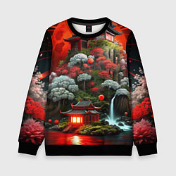 Свитшот детский Японская гора природа, цвет: 3D-черный