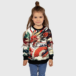 Свитшот детский Красный дракон в японском стиле ирезуми, цвет: 3D-черный — фото 2