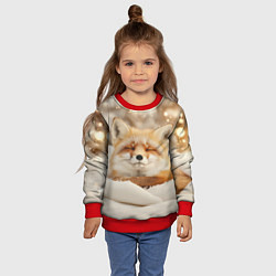 Свитшот детский Сонная лисица зимой, цвет: 3D-красный — фото 2
