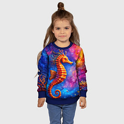 Свитшот детский Морской конек в космосе, цвет: 3D-синий — фото 2