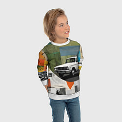 Свитшот детский Коллаж с ретро автомобилем, цвет: 3D-белый — фото 2