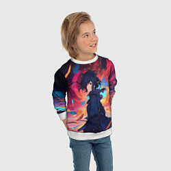 Свитшот детский Аниме девушка и ветер, цвет: 3D-белый — фото 2