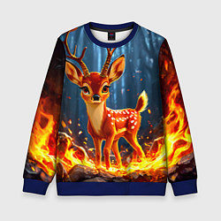 Свитшот детский Олененок в огне, цвет: 3D-синий