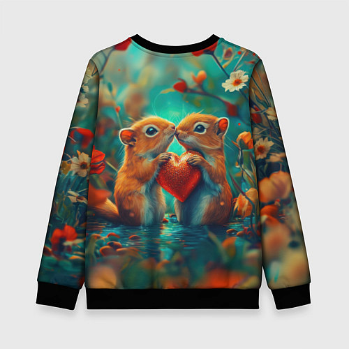 Детский свитшот Влюбленные белки держат сердце / 3D-Черный – фото 2