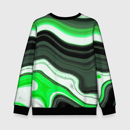 Детский свитшот Волнистые горизонтальные чёрно-зелёные полосы на б / 3D-Черный – фото 2