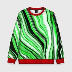 Свитшот детский Волнистые вертикальные чёрно-зелёные полосы, цвет: 3D-красный
