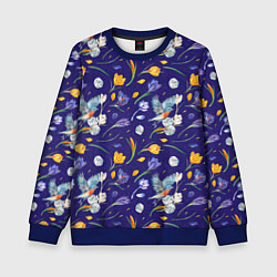 Свитшот детский Зяблик и крокусы, цвет: 3D-синий