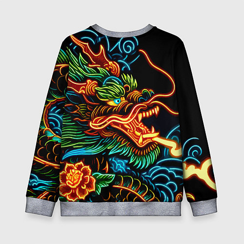 Детский свитшот Japanese neon dragon - irezumi / 3D-Меланж – фото 2