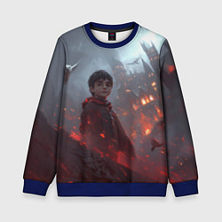 Свитшот детский Гарри Поттер горящий замок, цвет: 3D-синий