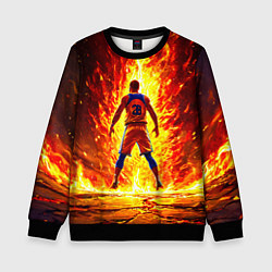 Свитшот детский Баскетболист номер 28 в огне, цвет: 3D-черный