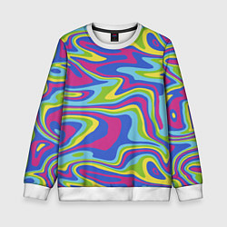 Свитшот детский Разноцветная абстракция волны, цвет: 3D-белый
