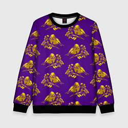 Свитшот детский Золотые птички на индиго, цвет: 3D-черный