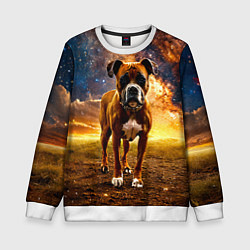 Свитшот детский Немецкий боксер и звездное небо, цвет: 3D-белый