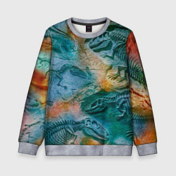 Свитшот детский Окаменелые динозавры, тропический зеленый, цвет: 3D-меланж