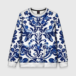 Свитшот детский Гжель русский узор акварель, цвет: 3D-белый