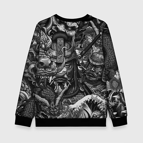 Детский свитшот Самурай и дракон в стиле татуировки ирезуми / 3D-Черный – фото 2