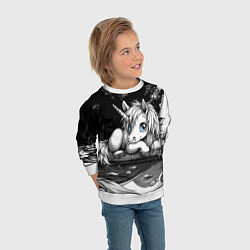 Свитшот детский Белый единорог с голубыми глазами, цвет: 3D-белый — фото 2
