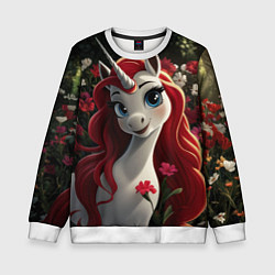 Свитшот детский Единорожка с рыжими волосами, цвет: 3D-белый