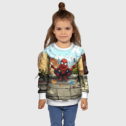 Свитшот детский Маленький человек-паук в городе, цвет: 3D-белый — фото 2
