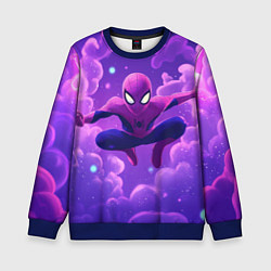 Свитшот детский Человек-паук на фоне облаков, цвет: 3D-синий