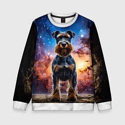 Свитшот детский Ризеншнауцер в космосе, цвет: 3D-белый