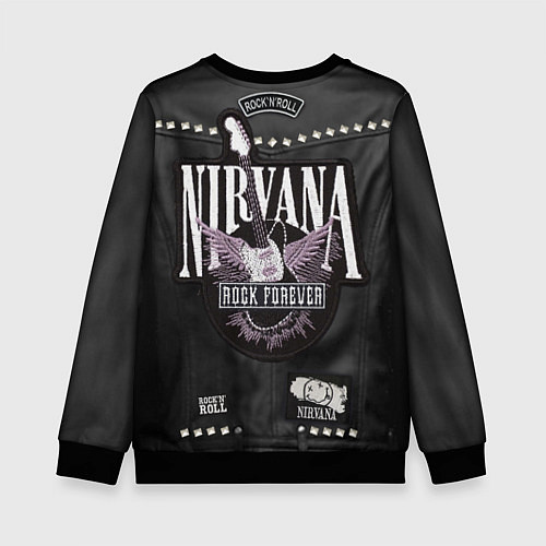 Детский свитшот Косуха рокерская с нашивками Nirvana / 3D-Черный – фото 2