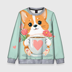 Свитшот детский Корги с поздравлениями - 8 марта, цвет: 3D-меланж