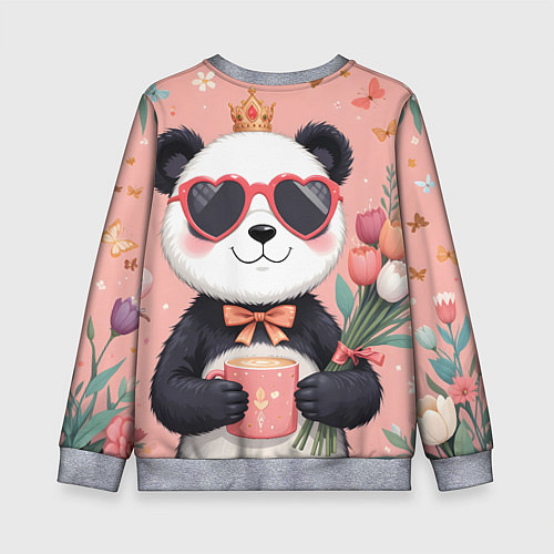 Детский свитшот Панда с поздравлениями и с цветами / 3D-Меланж – фото 2