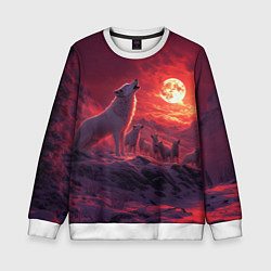 Свитшот детский Белый волк воет на луну, цвет: 3D-белый