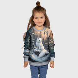 Свитшот детский Белый лисенок в зимнем лесу, цвет: 3D-меланж — фото 2