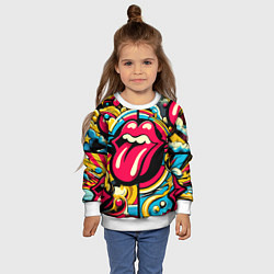 Свитшот детский Rolling Stones logo - pop art pattern, цвет: 3D-белый — фото 2