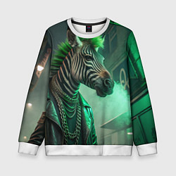 Свитшот детский Cyperpunk zebra, цвет: 3D-белый