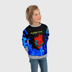 Свитшот детский Киберпанк голубой огонь, цвет: 3D-меланж — фото 2