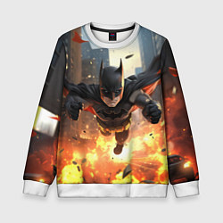 Свитшот детский Бэтмен в полете над огнем, цвет: 3D-белый