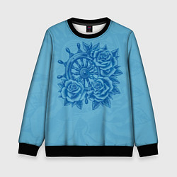 Свитшот детский Штурвал и три розы, цвет: 3D-черный